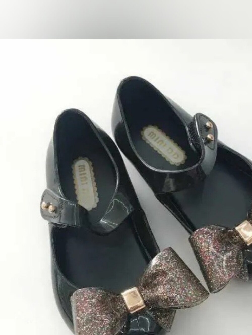 MINI DD Black Patent Girls Mary Jane Flats with Glitter Bow